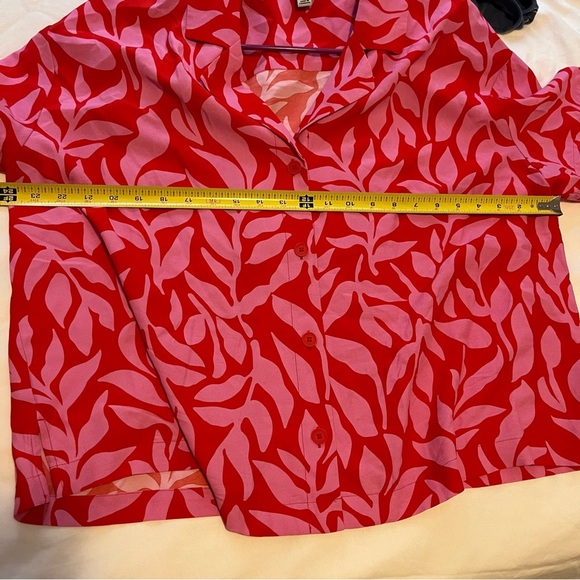 NEW A New Day Women’s Crepe Short Sleeve Button Down Bright Pink Large - Picture 9 of 13